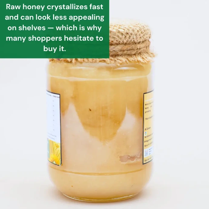 Raw honey crystallization texture - Al Zareen Kashmir raw honey jar