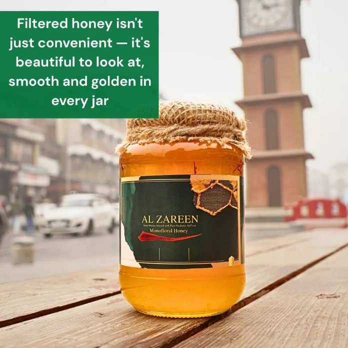 Al Zareen filtered honey beautiful golden jar at Lal Chowk Srinagar