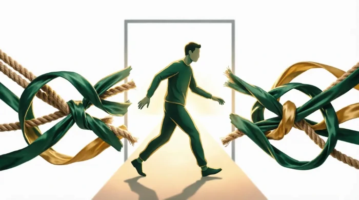 Person breaking through barriers to start an online business with ease