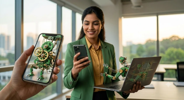 Woman using smartphone to start an online business