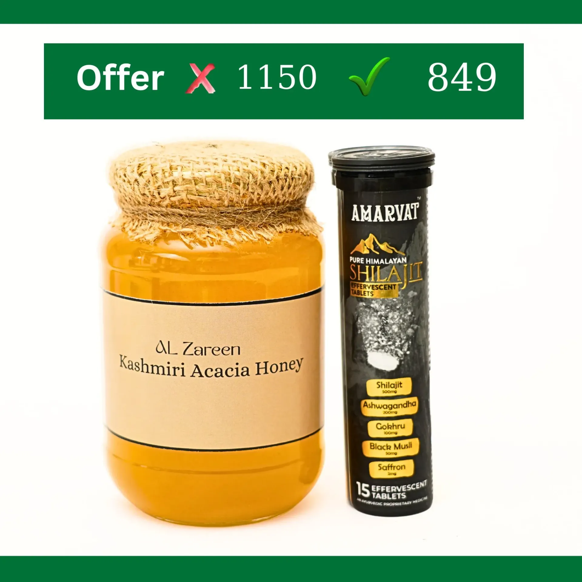 28% OFF | kashmirihoneyalzareen : Pure Kashmiri Acacia Honey & AMARVAT Himalayan Shilajit | Offer Price: ₹849 (MRP ₹1150) | 🚚 FREE SHIPPING (Above ₹999)