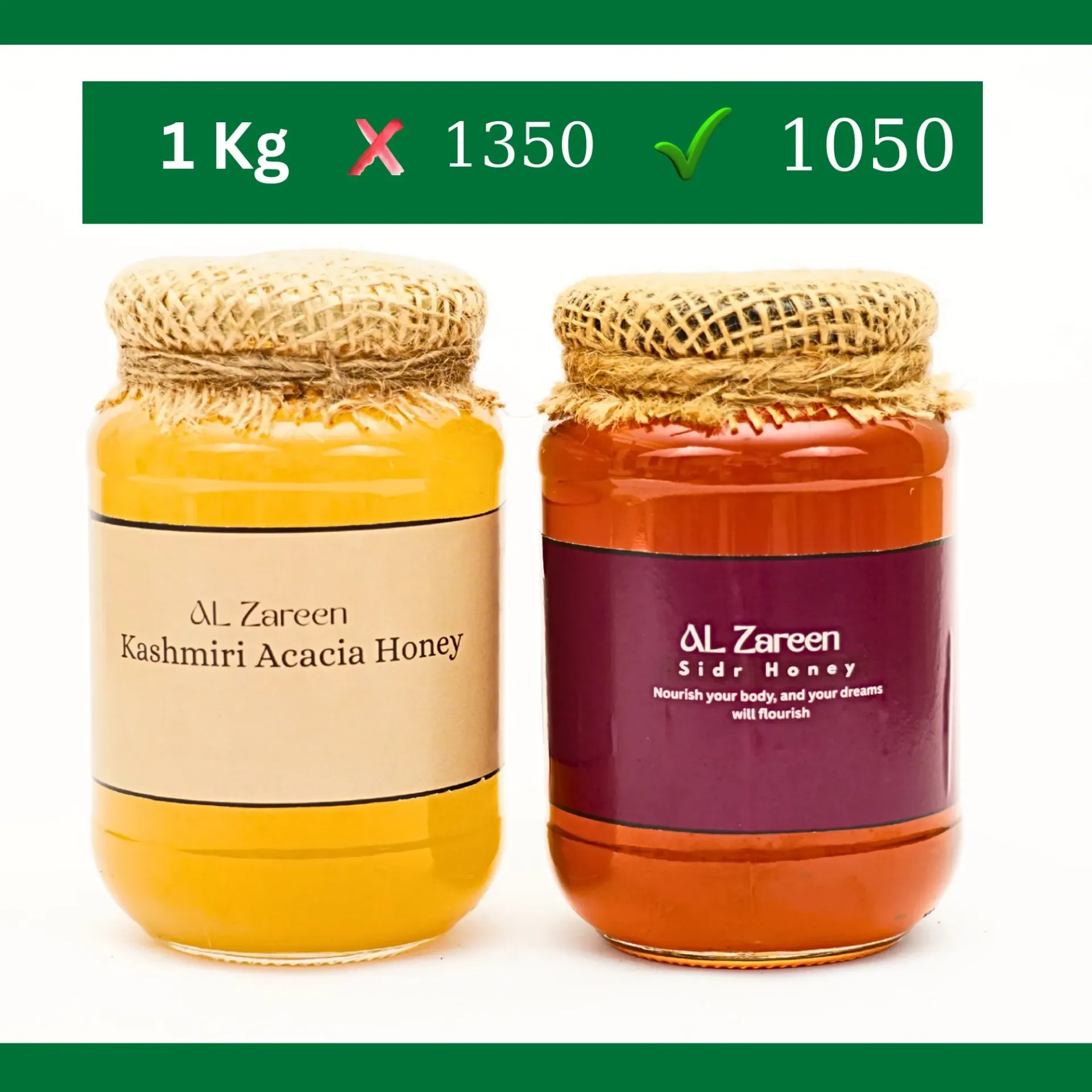 22% OFF | kashmirihoneyalzareen : Pure Acacia Honey & Pure Sidr Honey | Offer Price: ₹1049 (MRP ₹1350) | 🚚 FREE SHIPPING (Above ₹999)