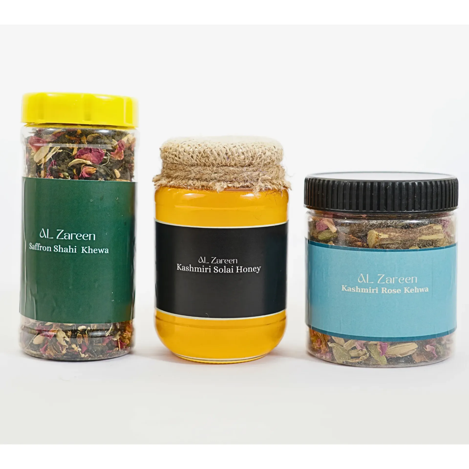 kashmirihoneyalzareen Himalayan Wellness Triple Combo: Saffron Shahi Kehwa, Pure Solai Honey (500g) & Artisanal Rose Kehwa | Authentic Kashmiri Tea & Raw Honey Gift Set