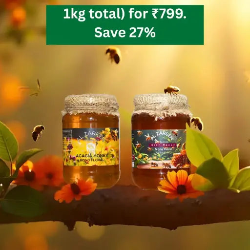 Premium Filtered Honey Combo: Acacia Honey Kashmir + Kashmiri Sidr Honey (27% OFF!)₹1,100 → JUST ₹799 | Save ₹301