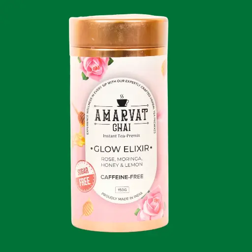 Amarvat Chai – Glow Elixir | 150g | Rose, Moringa, Honey & Lemon | Sugar-Free & Caffeine-Free
